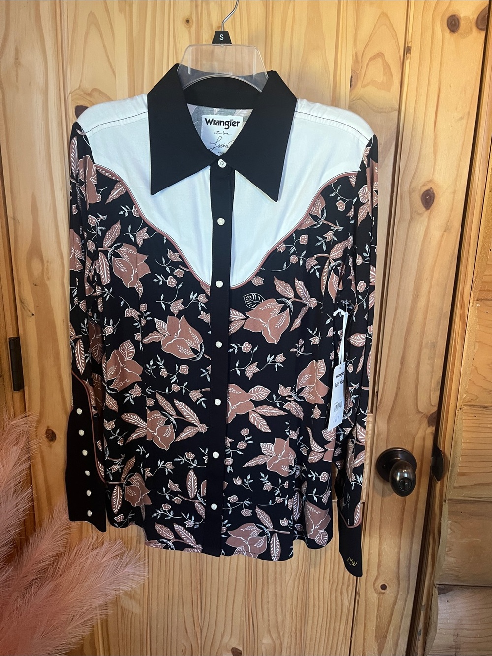 Wrangler Lainey Wilson Black, Rust, and White Floral Western Pearl Snap Shirt